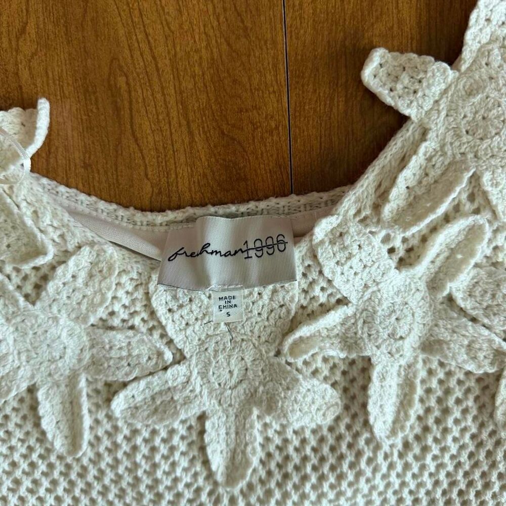 Freshman 1996 Crochet Flower Sweater Maxi Dress Cream Size Small - Picture 6 of 12